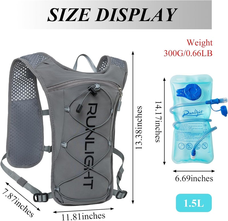 Runlight Running Vest for Women Men Lightweight Hydration Backpack Pack with 1.5L Water Bladder Bag Hydro Daypack for Hiking,Trail,Skiing,Camping,Cycling,Race,Marathon - Image 4